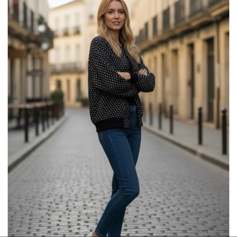 MICHAEL MICHAEL KORS Black White Polka Dot Bomber Jacket - Picture 7 of 16